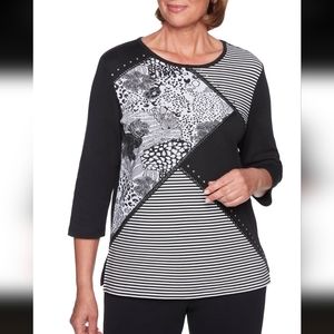 Alfred Dunner 3X Top Casual Approach Spliced Texture Soft Knit Top